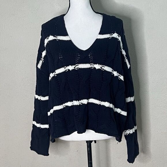 Zara - Striped Cropped Cable Knit Sweater - size L - Picture 5 of 10